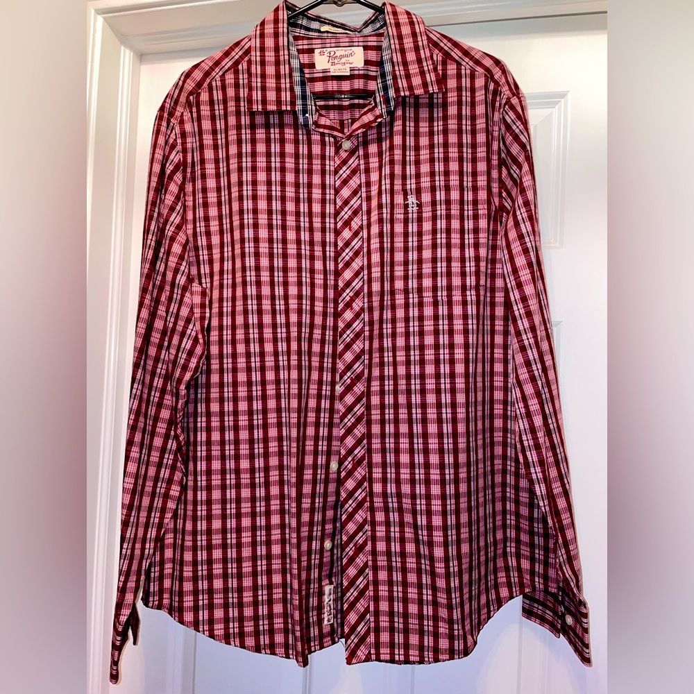 Men’s XL Plaid Casual Button-Down Shirt Penguin